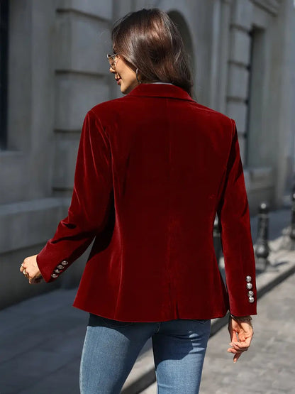 Dam Blazer Retro Elegant Enknappad Sammet 6
