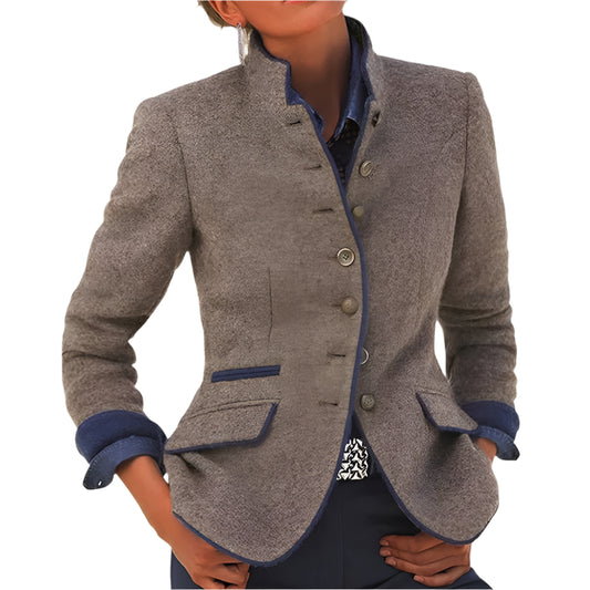 Dam Blazer Vintage Tvåfärgad Stängd Krage Polyester och Bomull 0