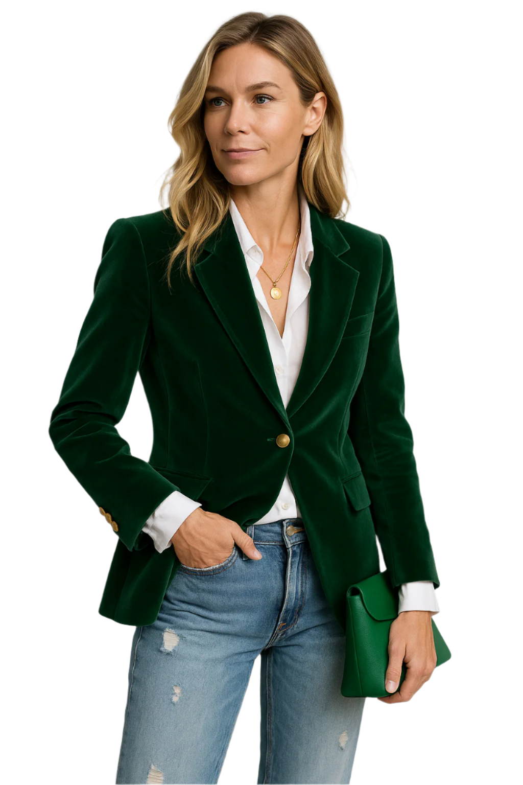 Dam Blazer i Sammet med Enknäppt Stil 0
