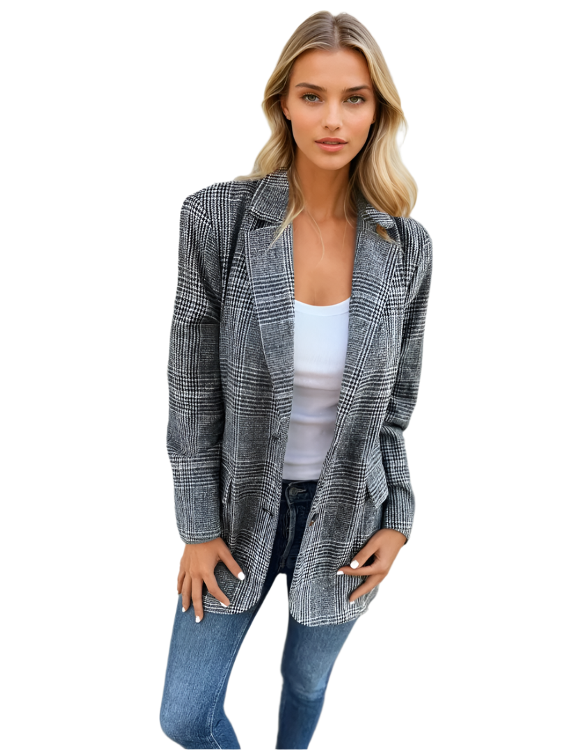 Dam Blazer med Rutig Design för Vårmode 0