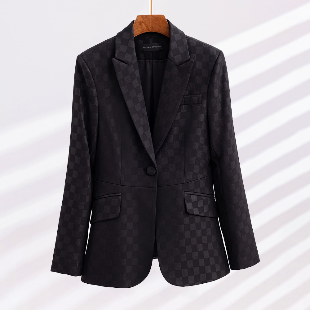 Dam Blazer med Rutig Design och Slim Fit 1