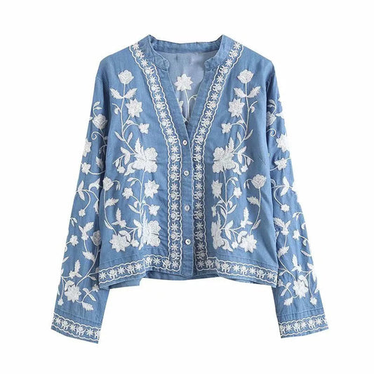 Dam Blus Boho Denim Avslappnad Stil 0