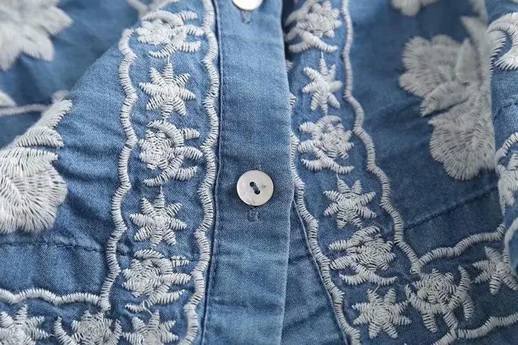 Dam Blus Boho Denim Avslappnad Stil 1