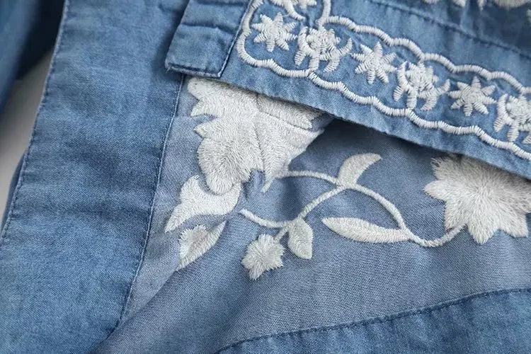 Dam Blus Boho Denim Avslappnad Stil 2