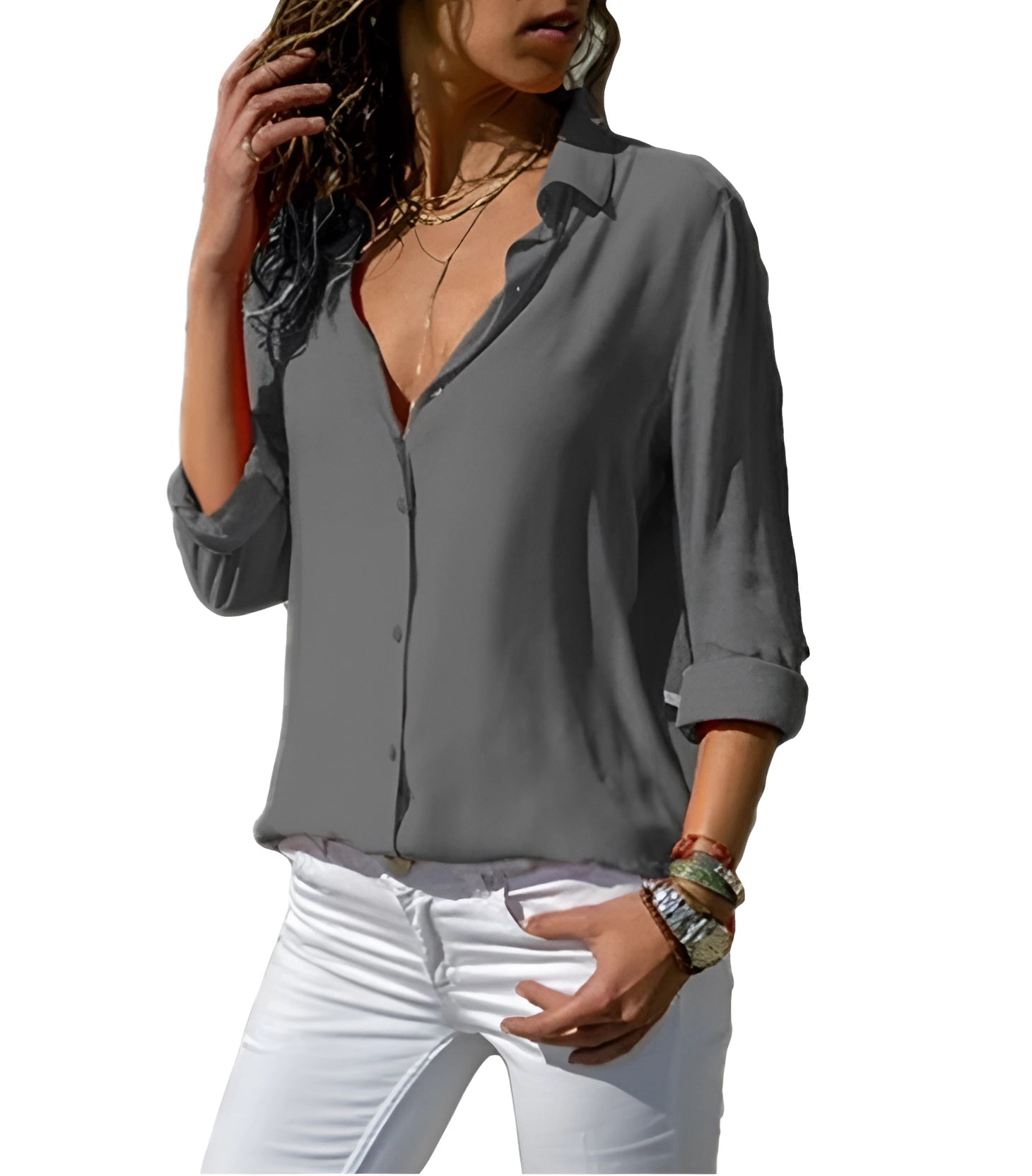 Dam Blus Långärmad V-Neck Polyester 5