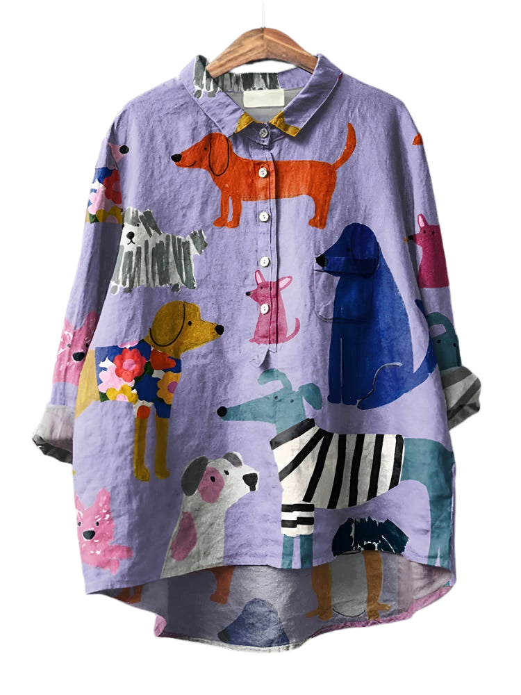 Dam Blus Lekfullt Tryck Mjuk Lätt 0