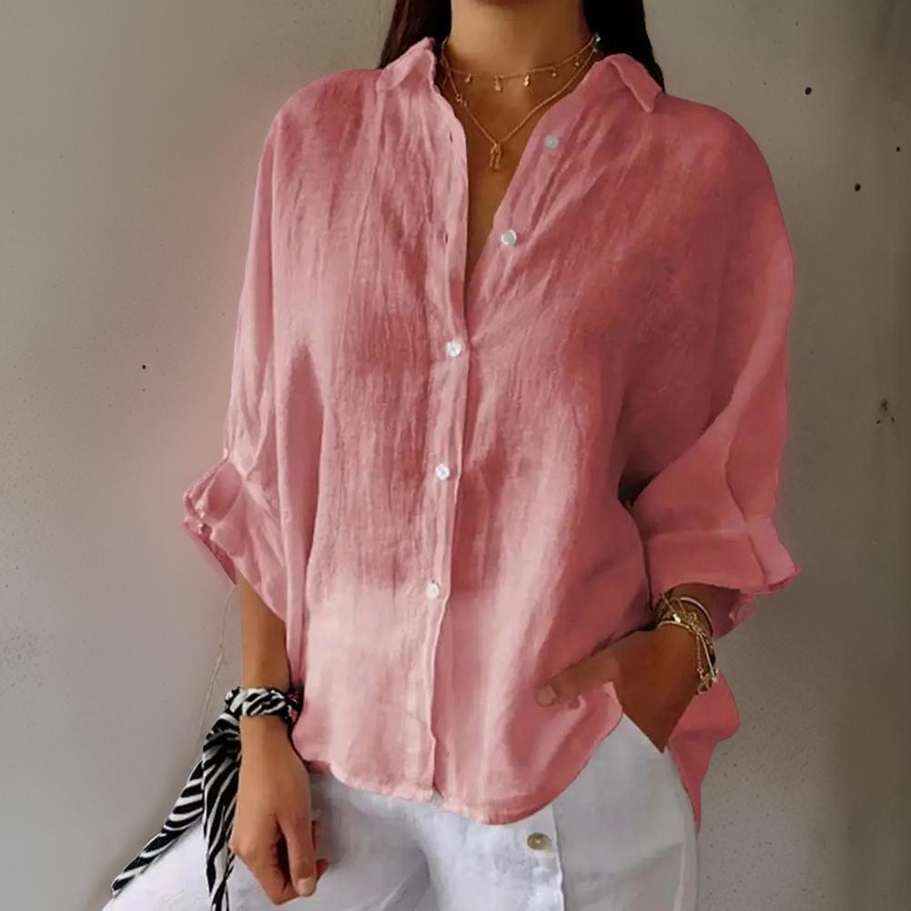 Dam Blus Skräddarsydd Bomullsblandning Med Ren Design 8