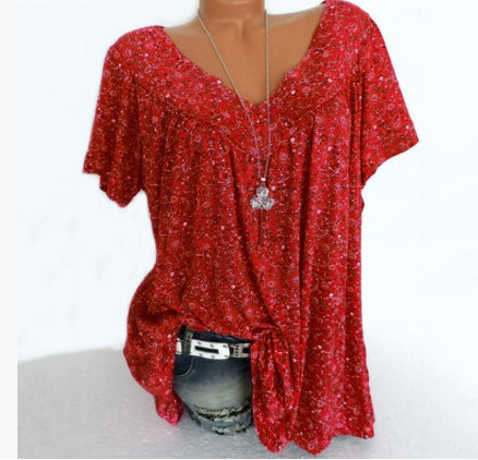 Dam Blus V-Ausschnitt Kortärmad Lätt Material 10