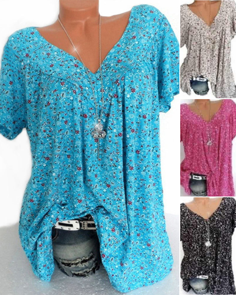Dam Blus V-Ausschnitt Kortärmad Lätt Material 3
