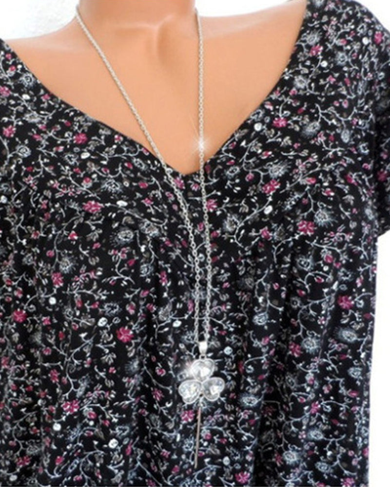 Dam Blus V-Ausschnitt Kortärmad Lätt Material 4