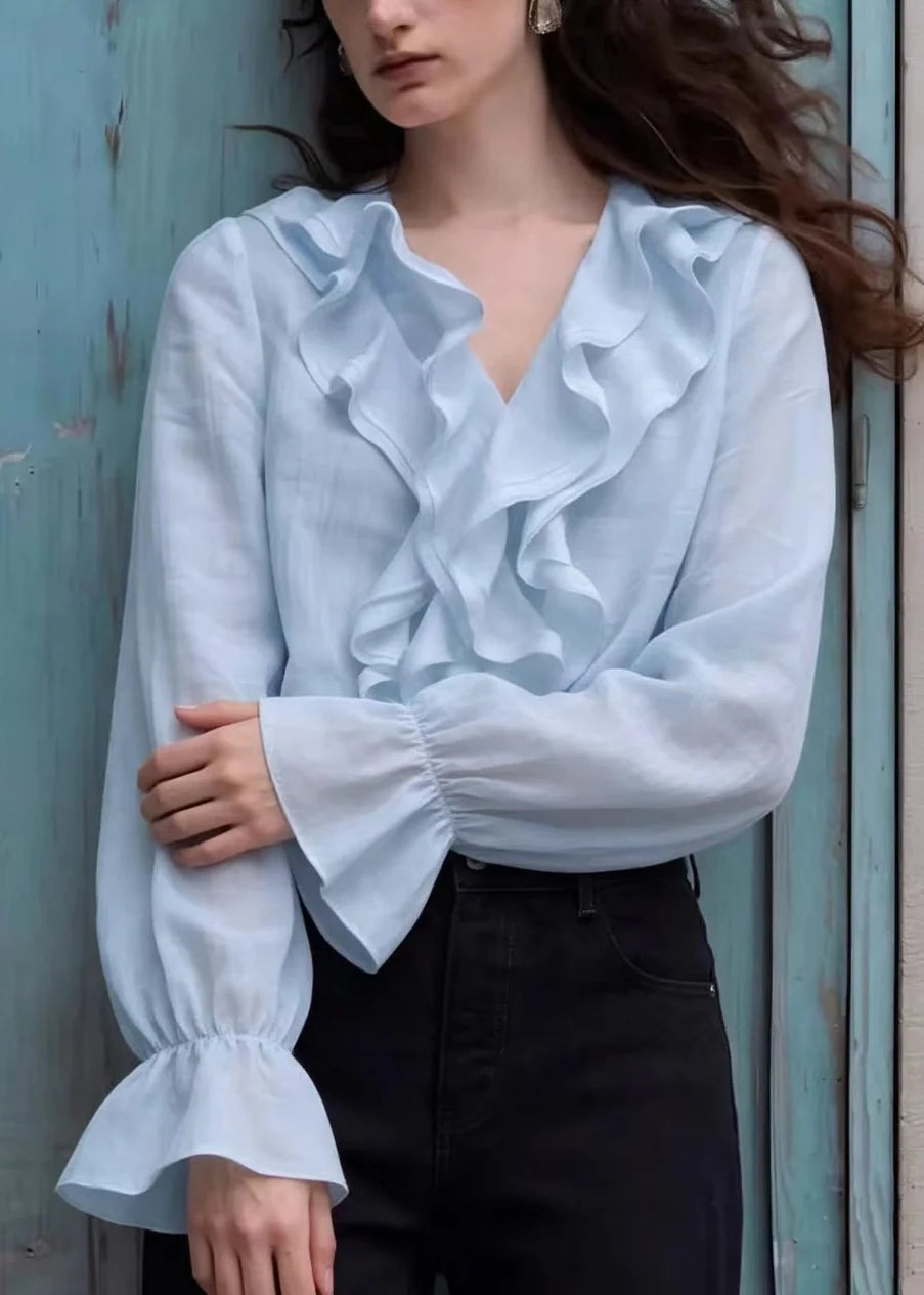 Dam Blus V-ringad Boho Volang Lanternärm 1