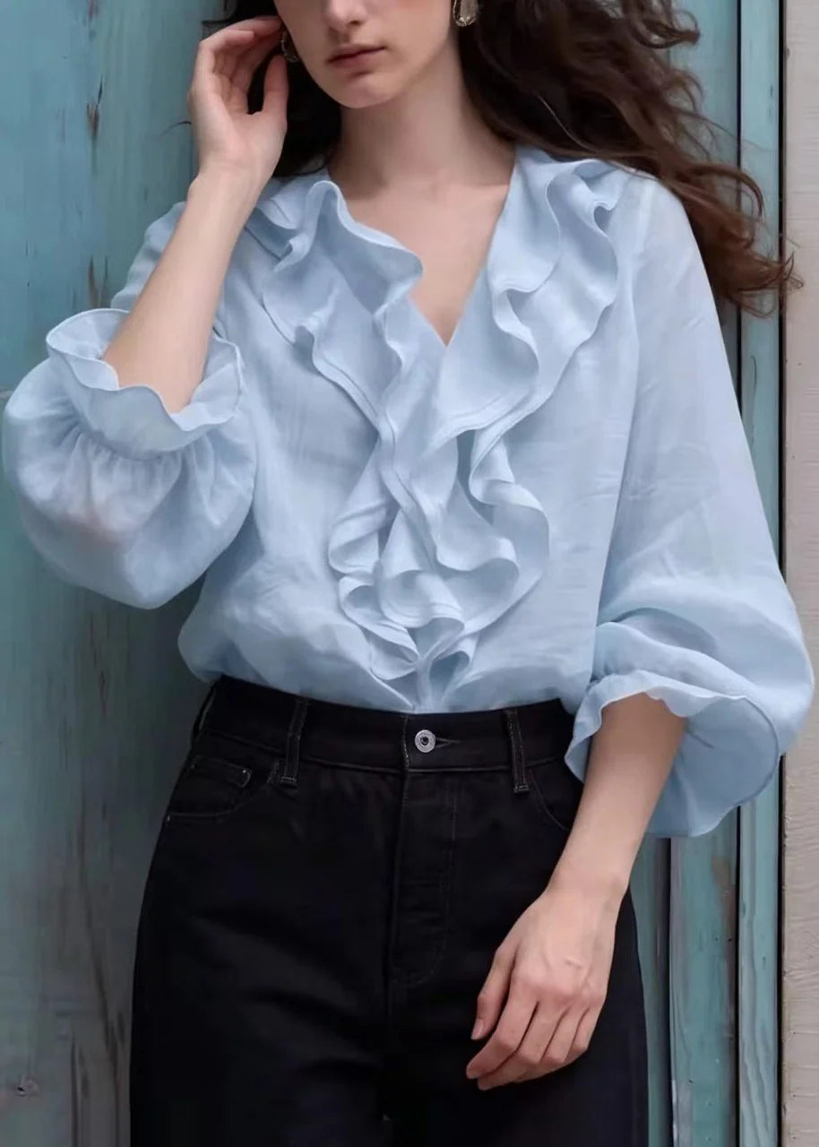 Dam Blus V-ringad Boho Volang Lanternärm 2