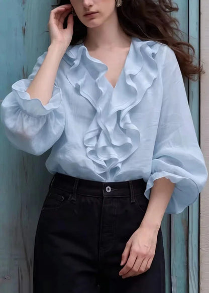 Dam Blus V-ringad Boho Volang Lanternärm 2
