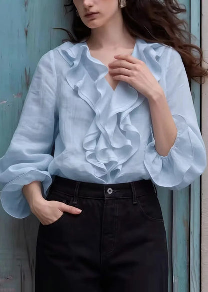 Dam Blus V-ringad Boho Volang Lanternärm 3