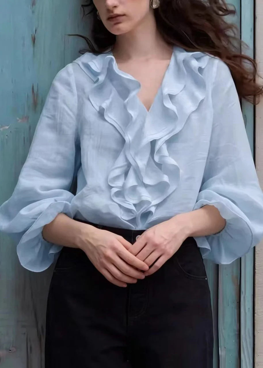 Dam Blus V-ringad Boho Volang Lanternärm 4