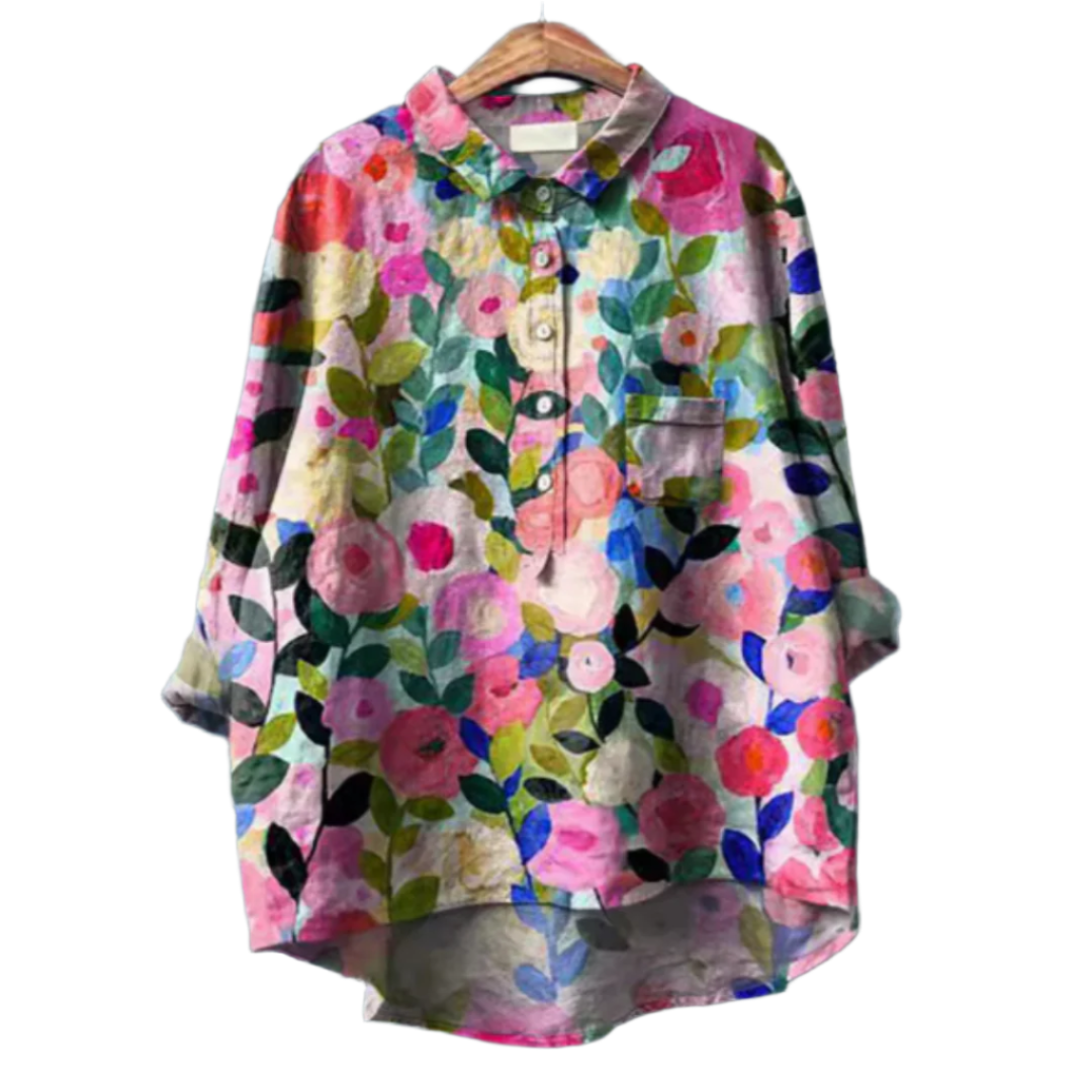 Dam Blus med Blomtryck och Chic Design 0