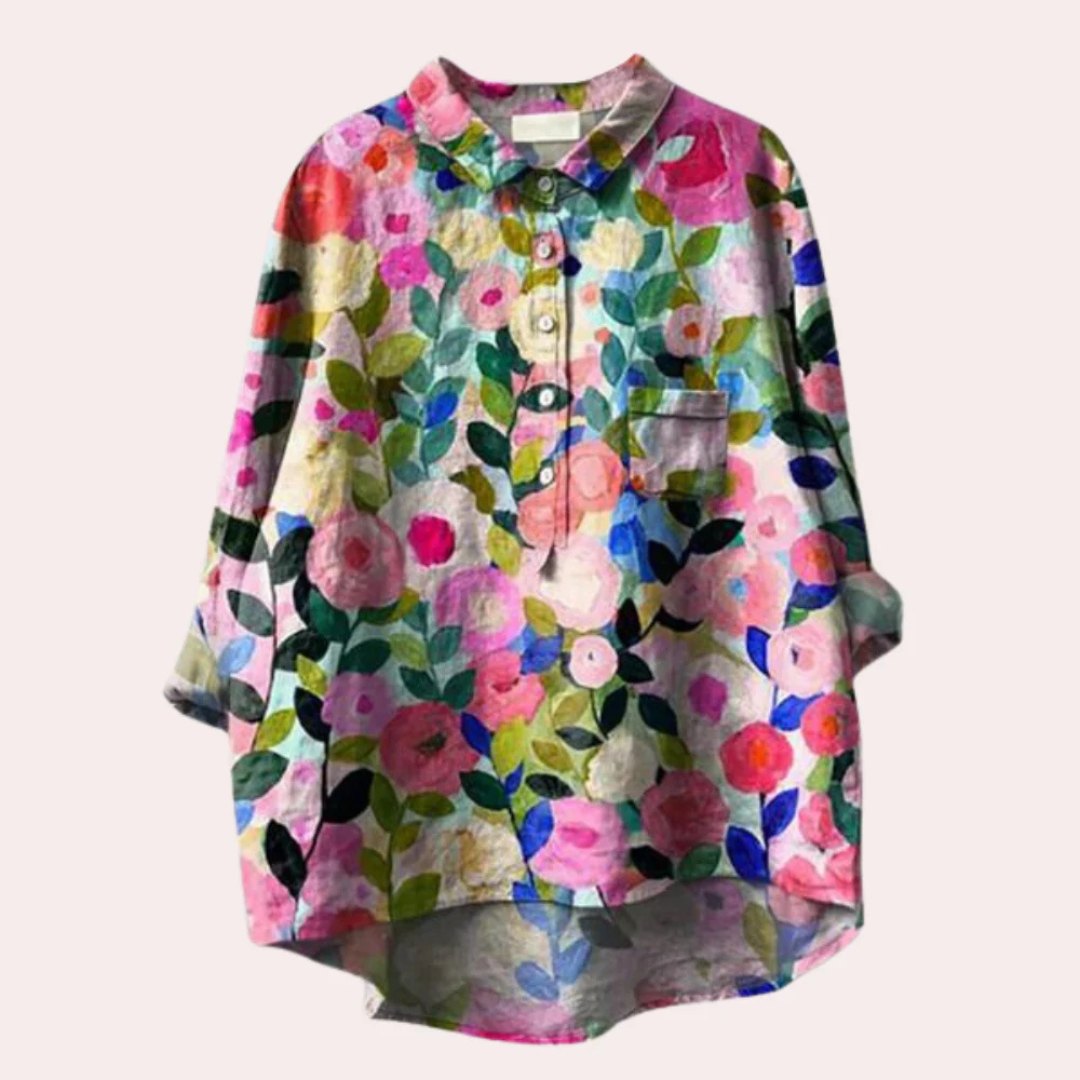 Dam Blus med Blomtryck och Chic Design 2