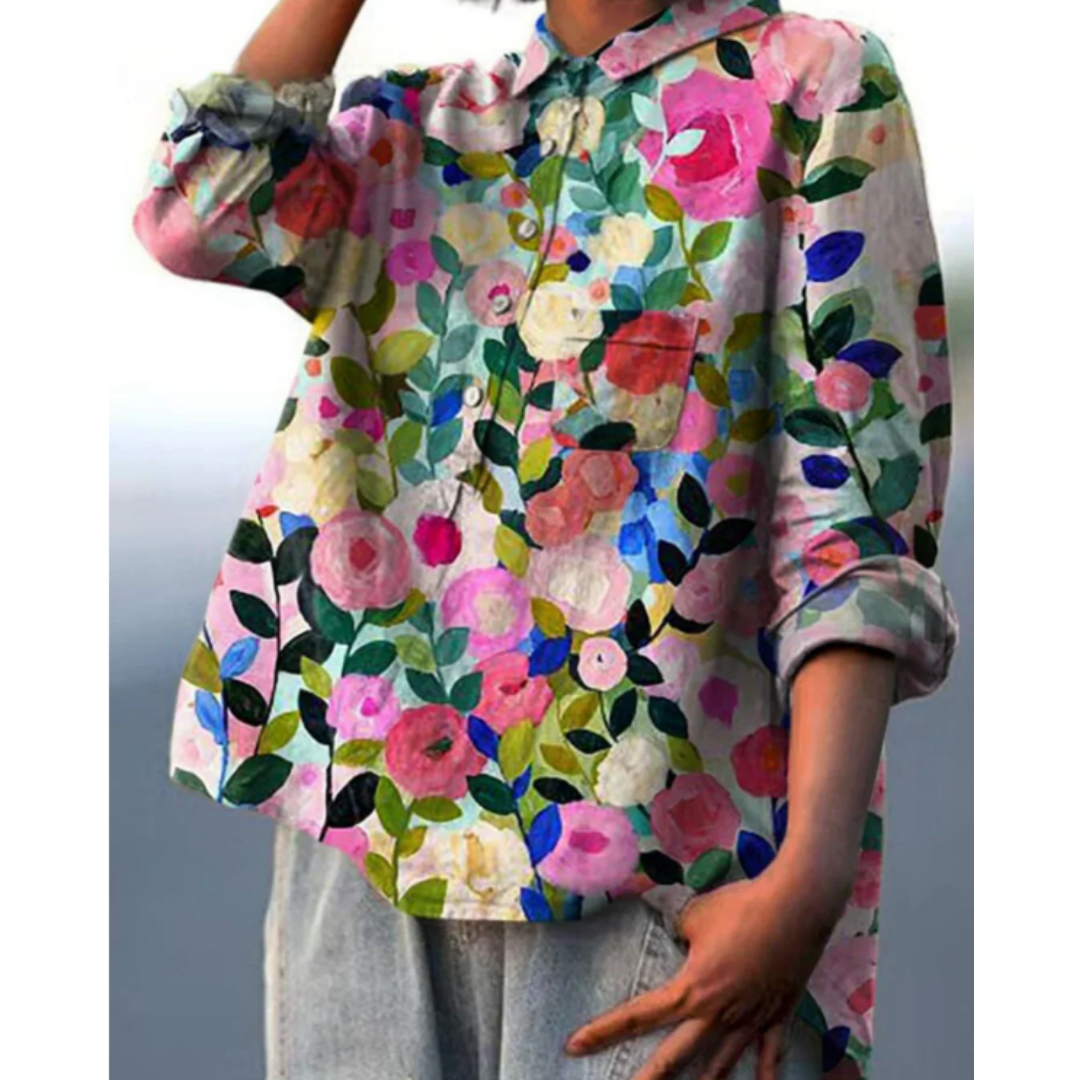 Dam Blus med Blomtryck och Chic Design 3