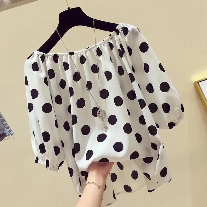 Dam Blus med Polka Dot Mönster 0