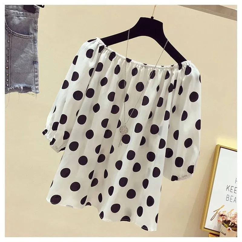 Dam Blus med Polka Dot Mönster 2