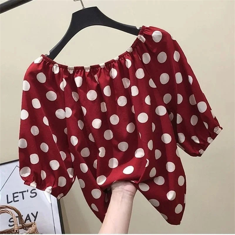 Dam Blus med Polka Dot Mönster 3