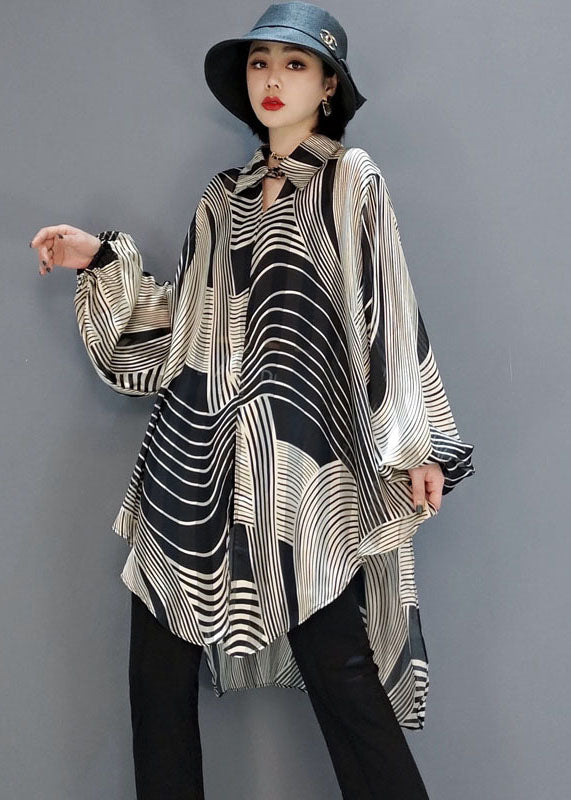 Dam Blus med Randig Chiffon och Låg-Hög Design 1