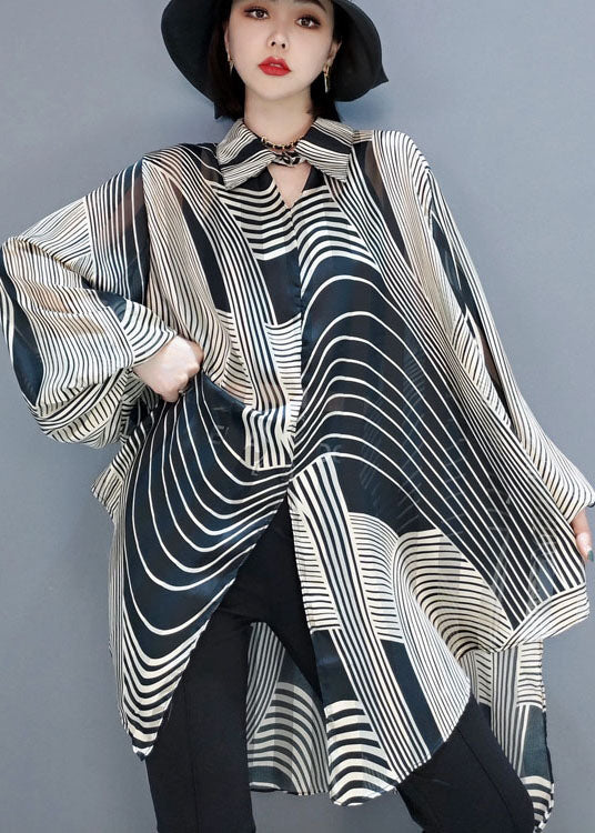 Dam Blus med Randig Chiffon och Låg-Hög Design 2