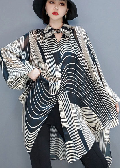 Dam Blus med Randig Chiffon och Låg-Hög Design 2
