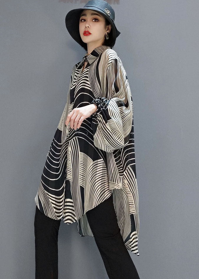 Dam Blus med Randig Chiffon och Låg-Hög Design 3