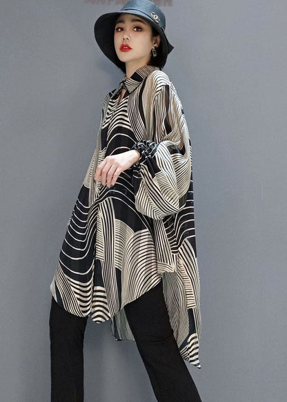 Dam Blus med Randig Chiffon och Låg-Hög Design 3
