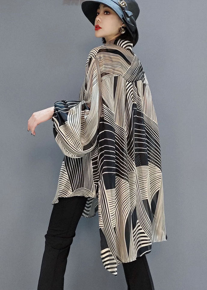 Dam Blus med Randig Chiffon och Låg-Hög Design 4