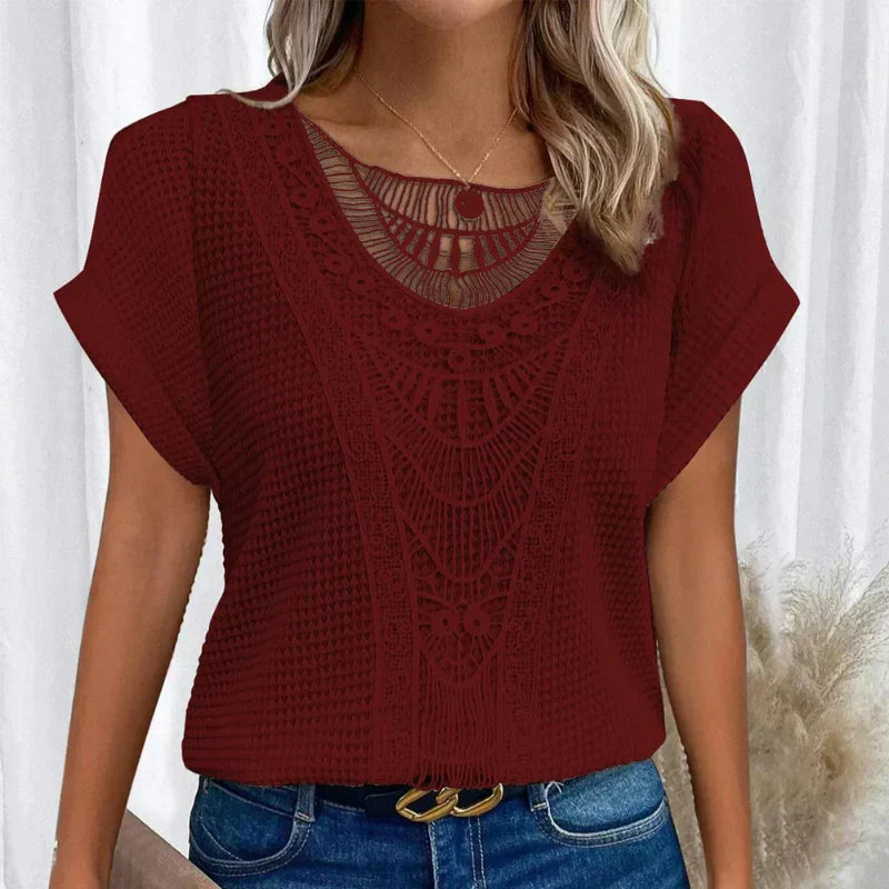Dam Blus med Spetsdetaljer Tidlös Design 8