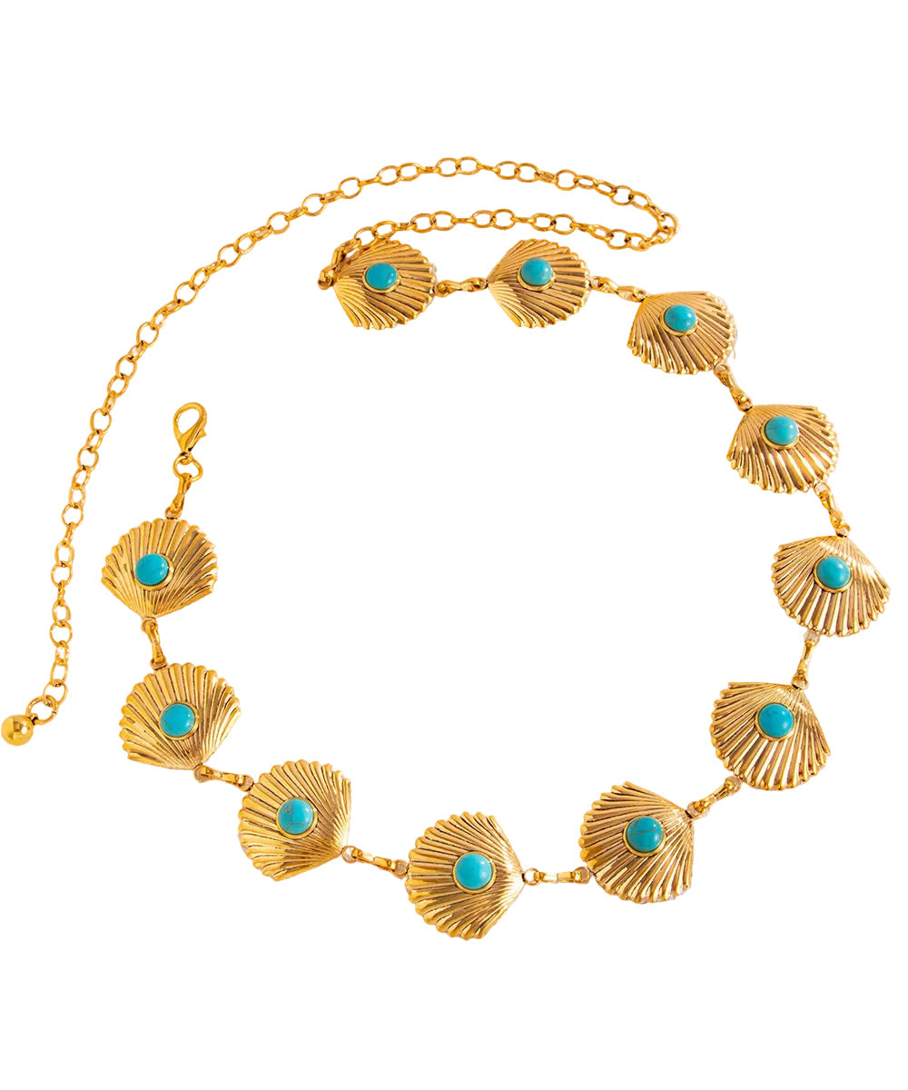 Dam Body Chain med Turkos och Pilgrimsmussla Design 1