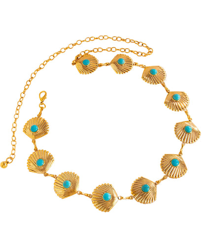 Dam Body Chain med Turkos och Pilgrimsmussla Design 1