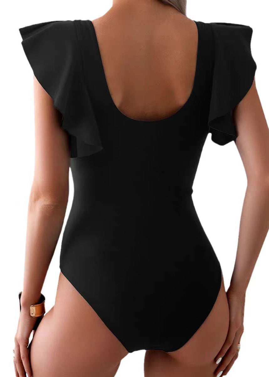 Dam Bodysuit med V-hals och volang i boho-stil 4
