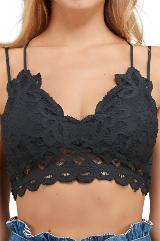 Dam Bralette med Dubbel Rem och Vågig Spets 0