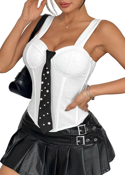 Dam Bustier Top med Knut och Pärldetalj Modern Stil 0