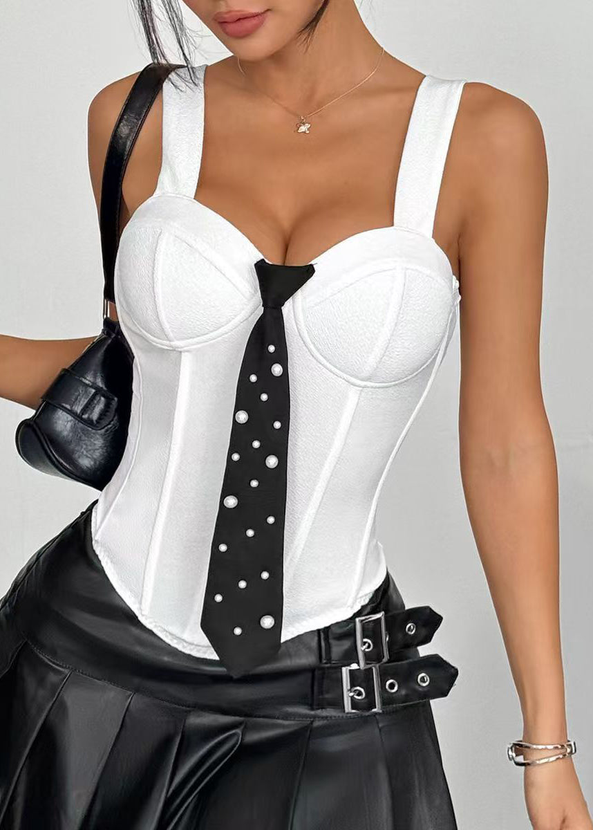 Dam Bustier Top med Knut och Pärldetalj Modern Stil 1