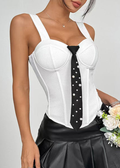 Dam Bustier Top med Knut och Pärldetalj Modern Stil 2