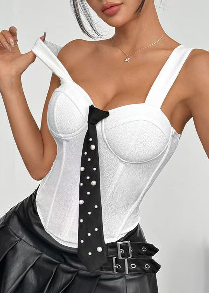 Dam Bustier Top med Knut och Pärldetalj Modern Stil 3