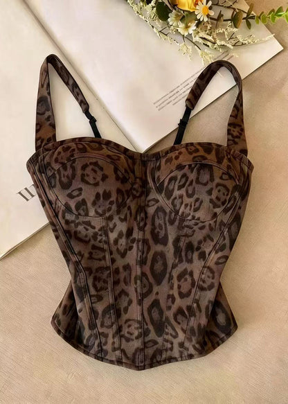 Dam Bustier Top med Leopardmönster och Fiskbensdesign 0