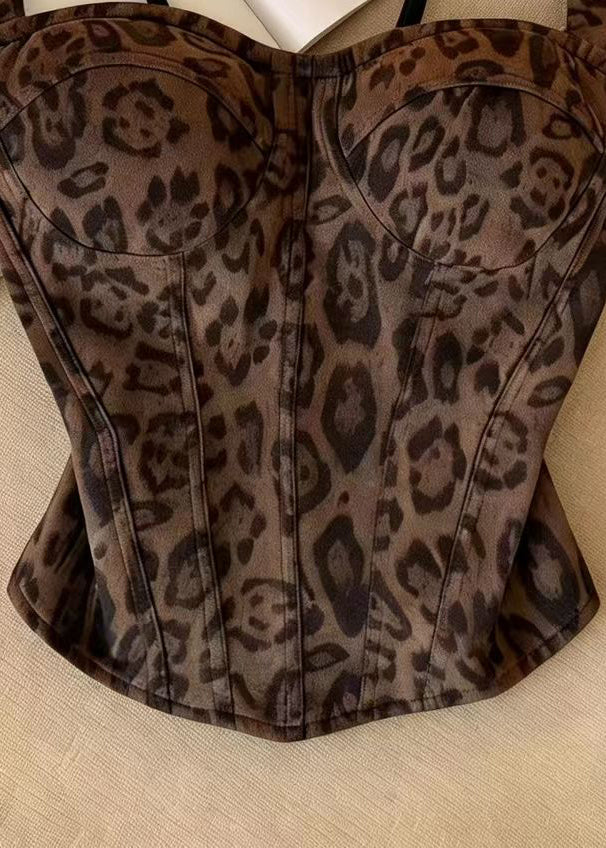 Dam Bustier Top med Leopardmönster och Fiskbensdesign 1
