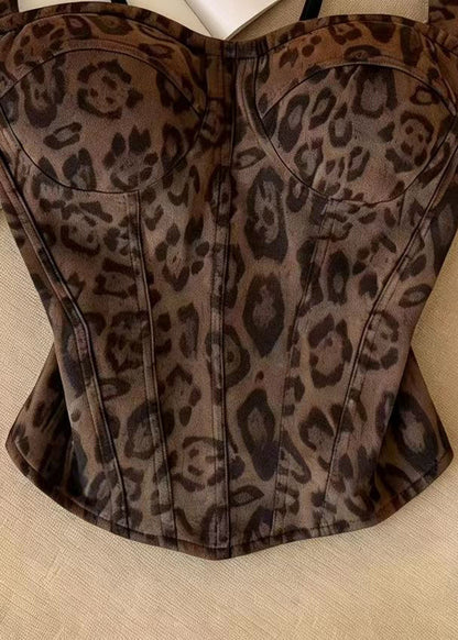 Dam Bustier Top med Leopardmönster och Fiskbensdesign 1