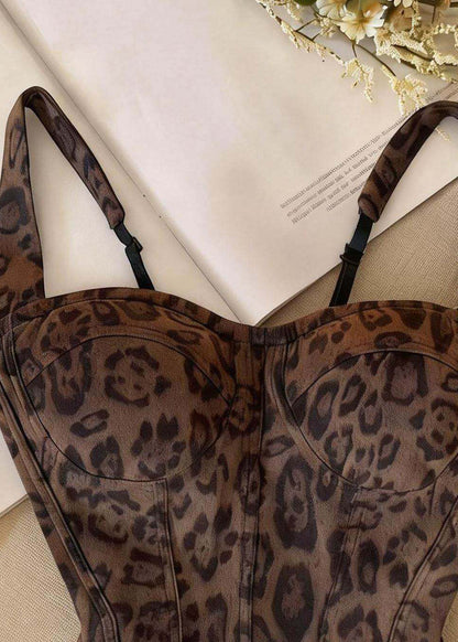 Dam Bustier Top med Leopardmönster och Fiskbensdesign 2