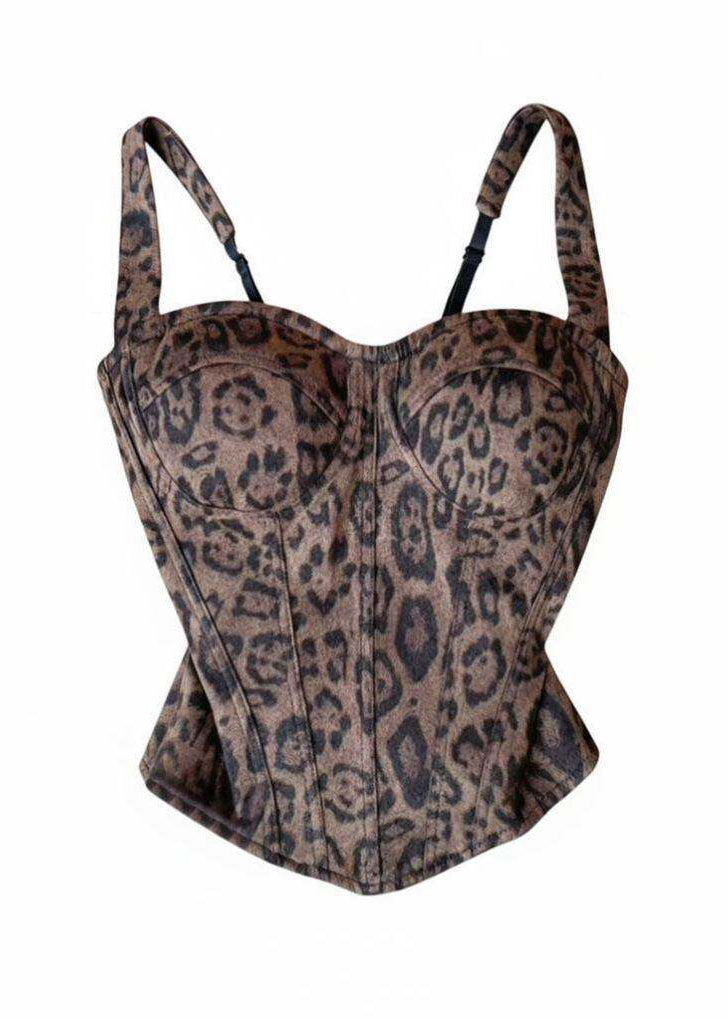 Dam Bustier Top med Leopardmönster och Fiskbensdesign 4