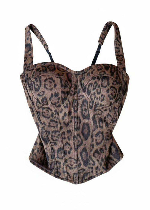 Dam Bustier Top med Leopardmönster och Fiskbensdesign 4