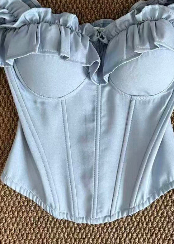 Dam Bustier Topp med Volang och Fiskbensmönster 2