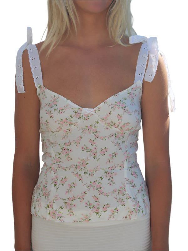 Dam Cami Tank Top V-Neck Blommigt Polyester 0