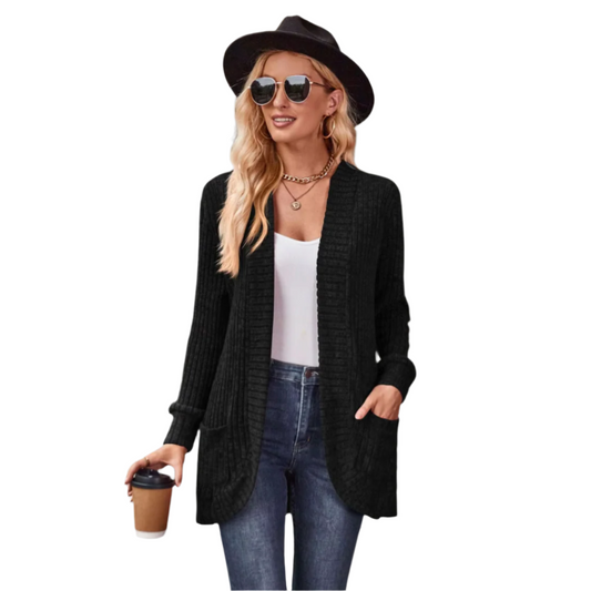 Dam Cardigan Ribbad Design Mjuk Polyester Akryl Rayon 0