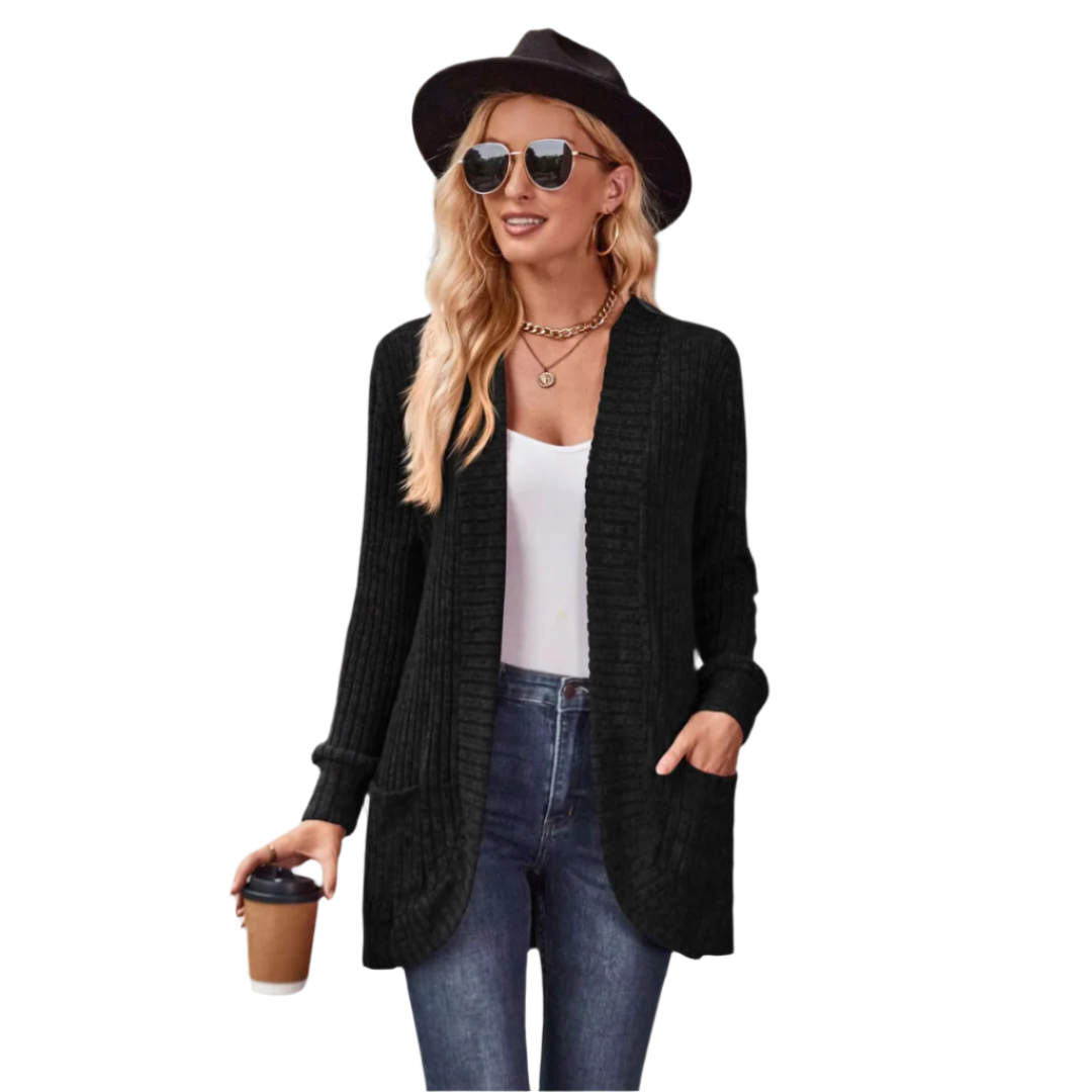 Dam Cardigan Ribbad Design Mjuk Polyester Akryl Rayon 0